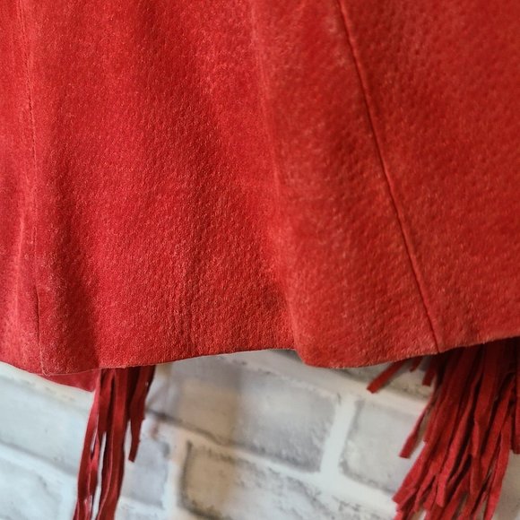 3B West Womens Fringed Leather Jacket Red Suede Open Front Size Large *read - Picture 8 of 12